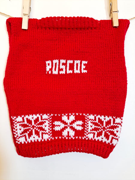 Personalized Dog Knit with Holiday Trim in your choice of color, Ugly Christmas Dog Sweater - The Lovely Gift Co