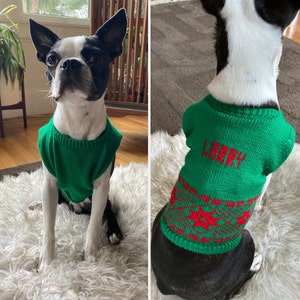 Personalized Dog Knit with Holiday Trim in your choice of color, Ugly Dog Sweater - The Lovely Gift Co