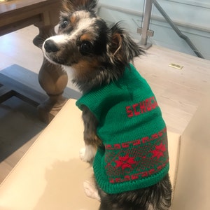 Personalized Dog Knit with Holiday Trim in your choice of color, Ugly Dog Sweater - The Lovely Gift Co