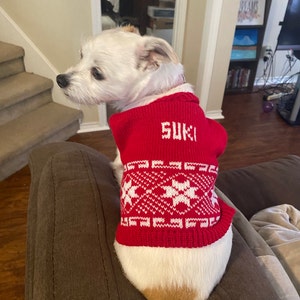 Personalized Dog Knit with Holiday Trim in your choice of color, Ugly Christmas Dog Sweater - The Lovely Gift Co