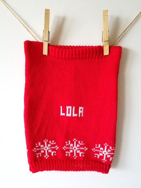 Personalized Dog Knit with Holiday Trim in your choice of color, Ugly Christmas Dog Sweater - The Lovely Gift Co