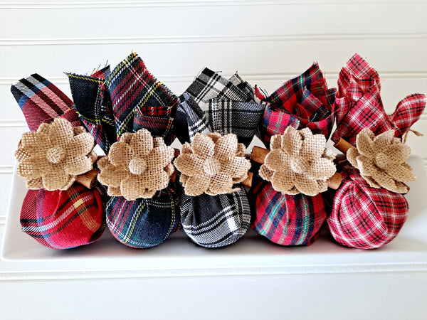 Rustic Handmade Plaid Fabric Christmas Ornaments - The Lovely Gift Co