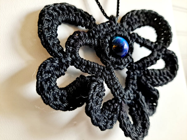 Black Gothic Crochet Necklace with Bead - The Lovely Gift Co