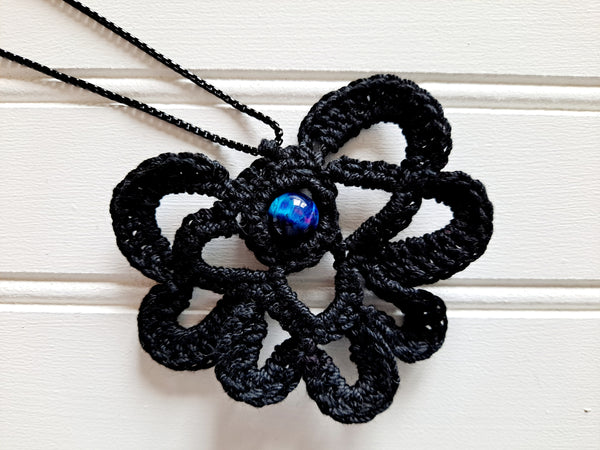 Black Gothic Crochet Necklace with Bead - The Lovely Gift Co