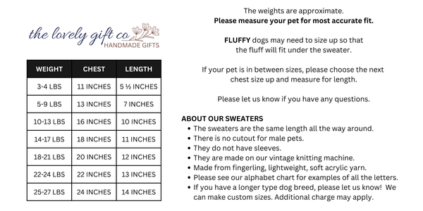 Personalized Dog Sweater with Hearts in your choice of color - The Lovely Gift Co