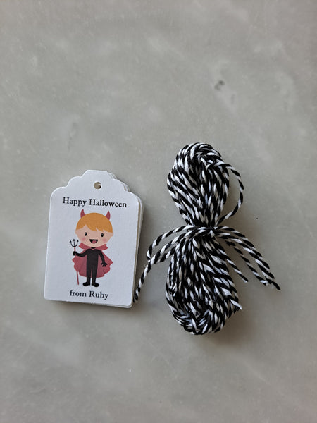 Kid's Personalized Halloween Paper Tags 2" x 1.5", Set of 12 - The Lovely Gift Co