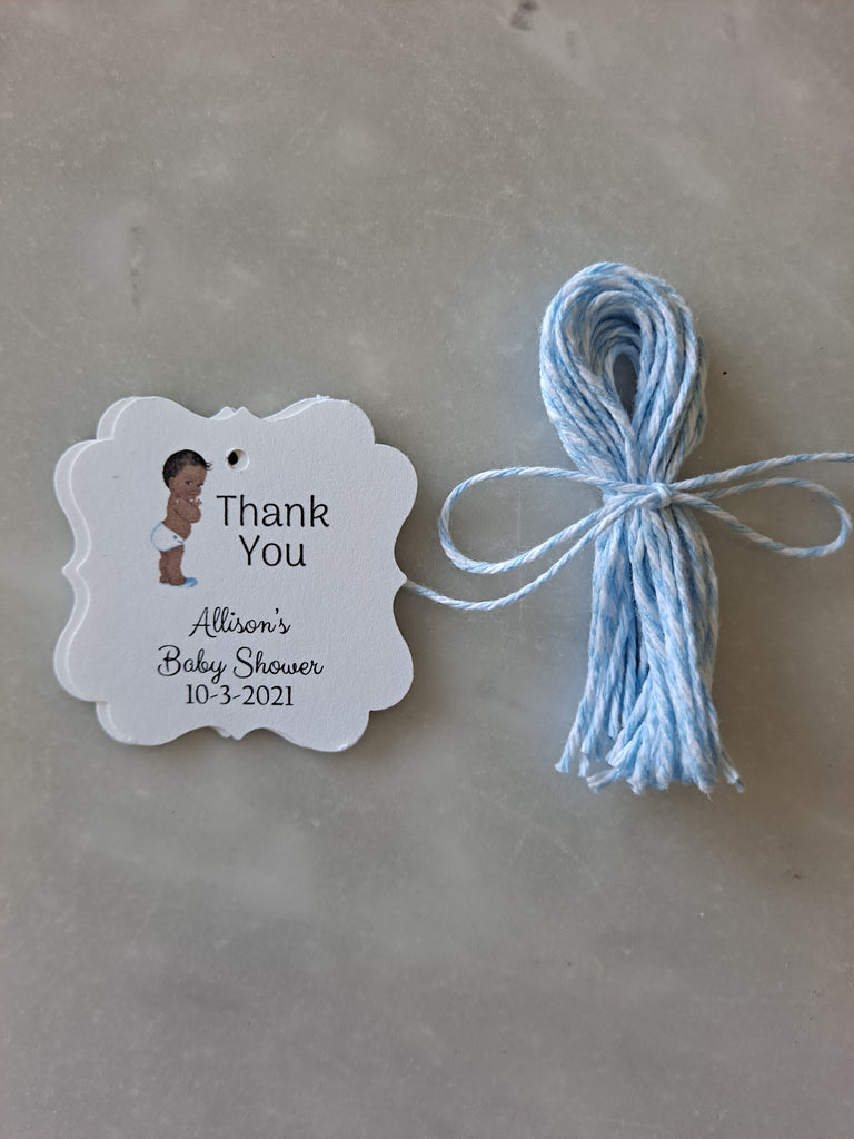 Personalized Boy Baby Shower Paper Tags 2" x 1.5", Set of 12 - The Lovely Gift Co