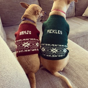 Personalized Dog Knit with Holiday Trim in your choice of color, Ugly Dog Sweater - The Lovely Gift Co