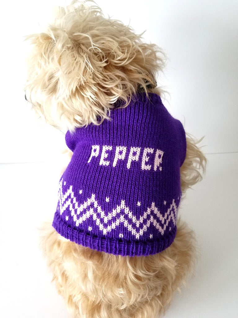 Personalized Dog Sweater with Chevron Trim in your choice of color - The Lovely Gift Co